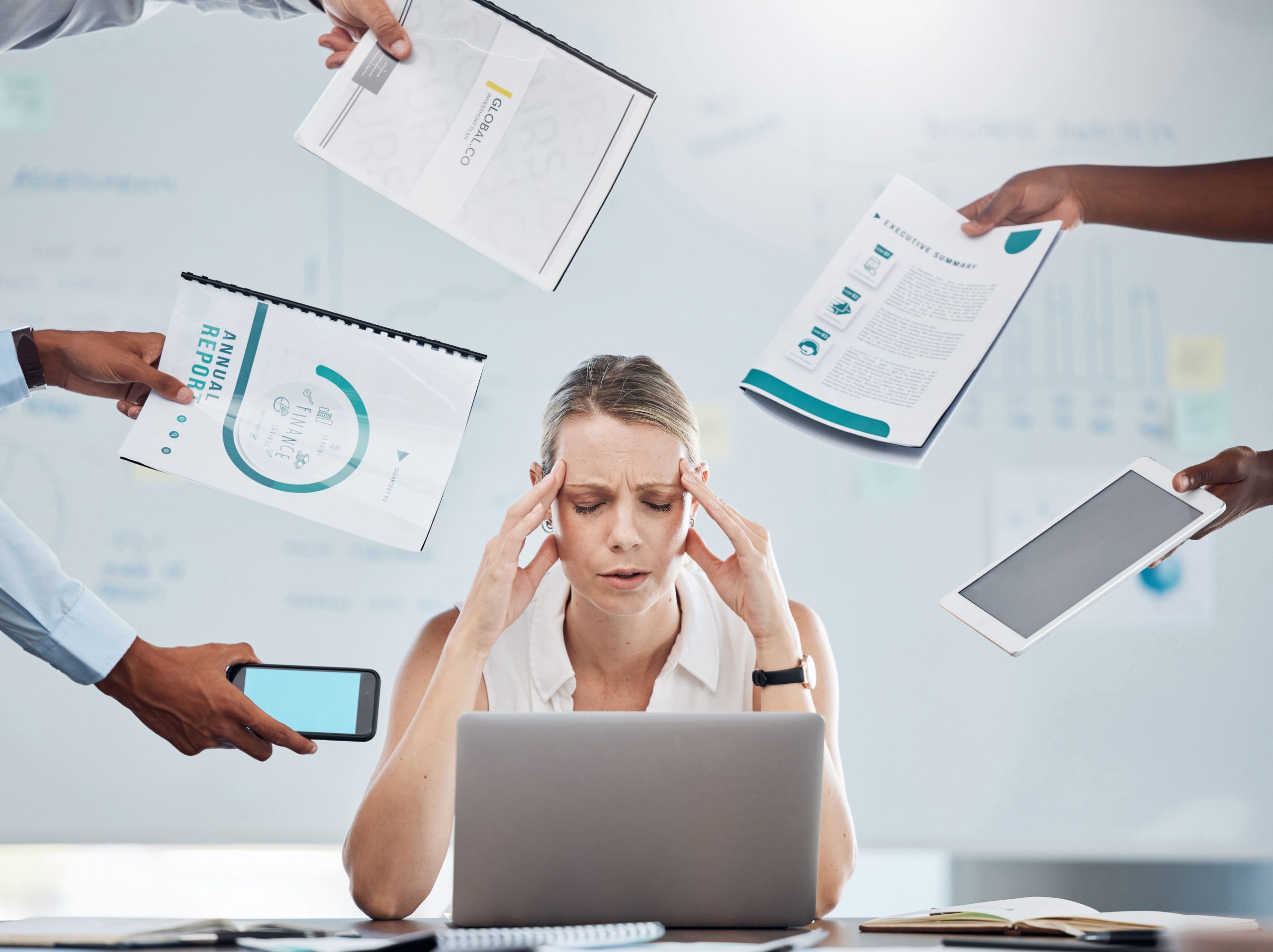 stress-anxiety-and-business-woman-working